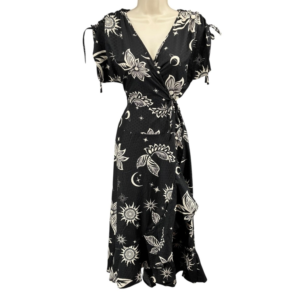 Celestial Wrap Midi Dress Black Ivory Moon Star Boho NWT Band‎ of the Free XS